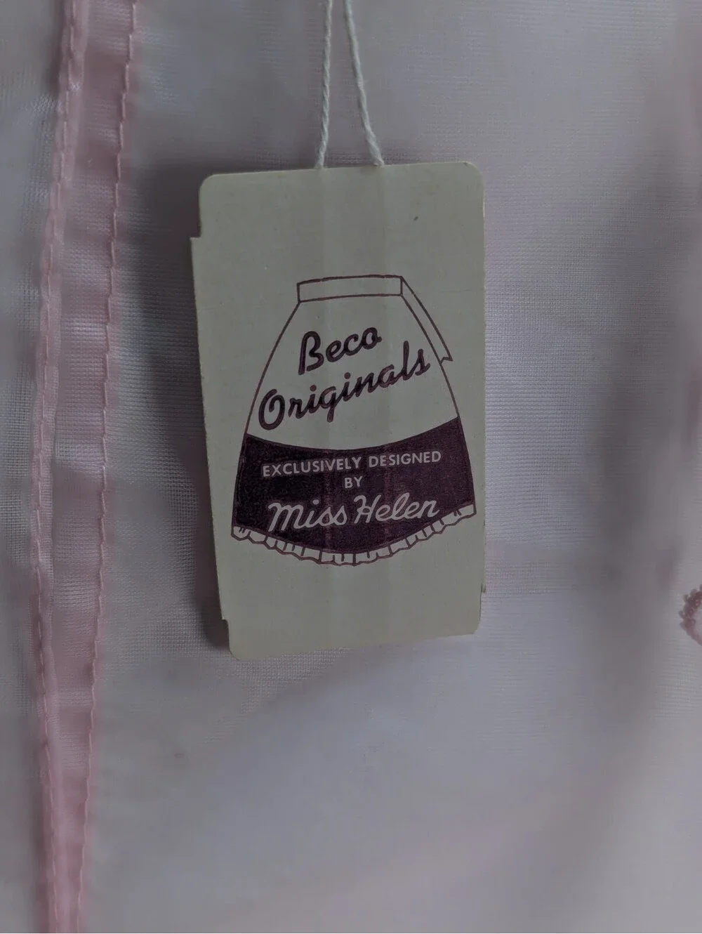 NWT Pink Sheer Half Apron Floral Lace Trim Hostess Cottagecore Beco Original VTG